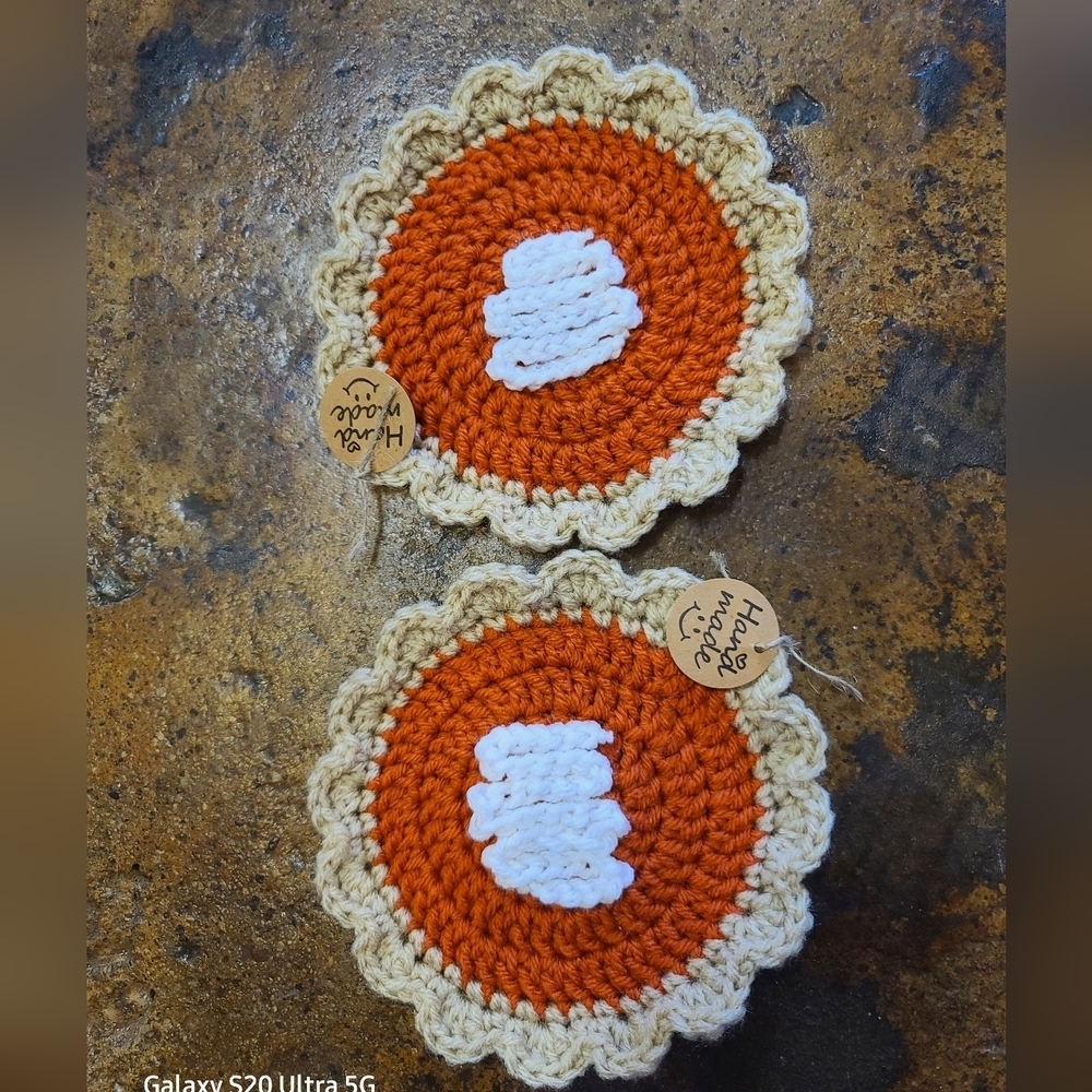 2 Pumpkin Pie Coasters handmade